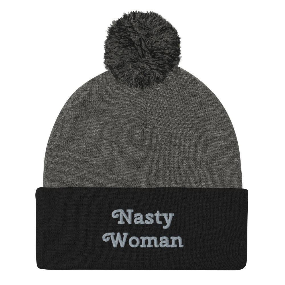 Nasty Women Pom-Pom Embroidered Beanie