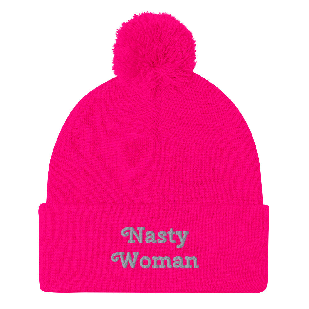 Nasty Women Pom-Pom Embroidered Beanie